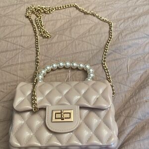 Jelly quilted crossbody gold chain or pearl handbag looks like chanel pvc gold